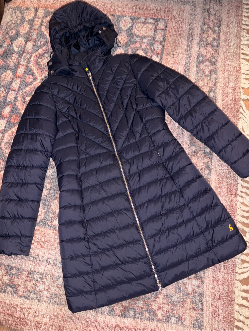 Joules Navy Hooded Long Quilted Puffer Coat size 8